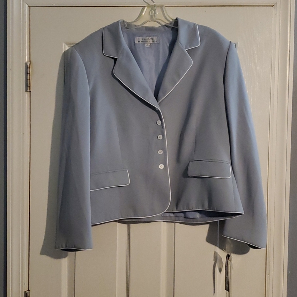 Tahari Woman Light Blue Piped Blazer